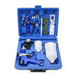 HVLP Air Gravity Spray Gun Set, 2Pcs Sprayer Paint Gun with 0.8mm 150ml&1.4mm 600ml Automotive Paint Gun with Locking Air Pressure Regulator Gauge Air Spray Gun for Furniture, Car (Blue)