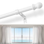 Long Curtain Rods for Windows 60 to 112 inch, Heavy Duty 1" White Curtain Rods, Easy Install Drapery Rods with Mounting Brackets, Splicing Adjustable Rods, Ball Finials, White