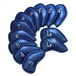 Golf Iron Head Covers Numbers Synthetic Leather Headcover Deluxe Value 12 Pcs Set, Golf Iron Headcovers Protector for Club Mens Protable Fit All Brands (Navy)