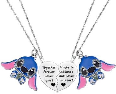 Aesnefe Best Friend Stitch Necklace Friendship Matching Heart Necklace for 2 Girls Lilo and Stitch Stuff Jewelry for Friends BFF Bestie, Stainless Steel, No Gemstone, Silver, AS-JEW240219