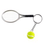 Axmerdal Mini Tennis Racket Keychain Key Ring Creative Fashionable Alloy Tennis Ball Racquet Split Ring Sport Style Split Keychain Sport Lovers Gift Prize Set Exquisite & Lightweight (Silver)