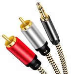 RCA Cable 20ft, 3.5mm to 2-Male RCA Adapter Audio Cable [Hi-Fi Sound] [Heavy Duty] Nylon-Braided Auxiliary AUX Y Cord for Stereo Receiver Speaker Smartphone Tablet HDTV MP3 Player Echo Dot & More. (20Ft/6M)