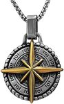 bahamut Greek Jewellery Star Compass Pendant Necklace for Men,Stainless Steel Protective Mens Jewelry (Golden star)