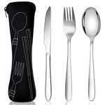 Acehome Cutlery Set with Portable Pouch Case, Stainless Steel Flatware Camping Utensil Set with Neoprene Bag for Outdoor Travel Picnic Office School Lunch Box (3 Pcs Black)