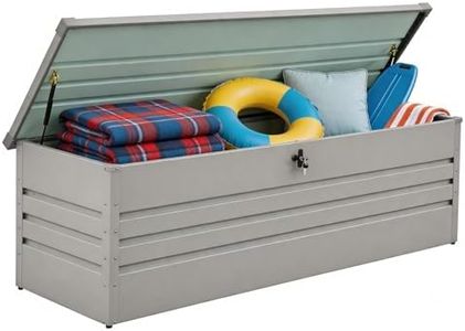 FammyLoft 260 Gallon Waterproof Outdoor Storage Box, Extra Large Outside Metal Deck Storage Box for Patio Cushions, Garden Tools, Pool Supplies, Light Gray