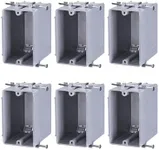 LEONLITE One Gang New Work Electrical Outlet Box, Ultra-deep 22.5 Cubic Inch Device Box, PVC Electrical Junction Box for Switch, GFCI, Step Light, ETL Listed, Gray, Pack of 6