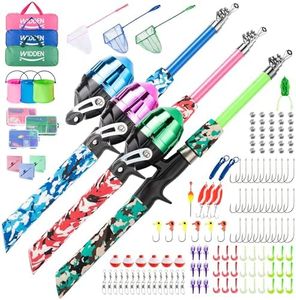 WIDDEN 3 Pack Kids Fishing Pole, Portable Telescopic Kids Fishing Poles Set for Boys and Girls, Fishing Rod and Reel Combo Kit with Tackle Box, and Fishing Net, Best Fishing Pole for Toddler Youth