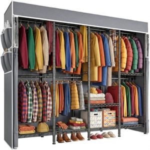 Raybee Clothes Rack with Cover,1100 LBS,Clothing Racks for Hanging with 10 Shelves& 7 Rods,Portable Closet Heavy Duty,Adjustable,Freestanding Garment Rack,Black,75.8" W x 17.7" D x 76.9" H