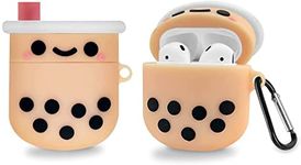 TanMay Case Compatible with Airpods 1&2,Food Design Cute Boba Milk Tea Cartoon Character 3D Soft Silicone Cover Anti-Lost Anti Fall with Keychain for Girls Women Boys Teens