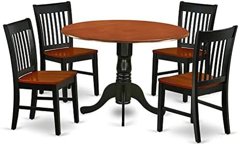 East West Furniture Dublin 5 Piece Dining Set for 4 Includes a Round Kitchen Table with Dropleaf and 4 Dinette Chairs, 42x42 Inch, DLNO5-BCH-W