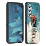 BFUKVOU for Galaxy A54 5G Case,Dual Layer Hybrid (Magnetic Mount Friendly) Shockproof Drop Protection Impact Phone Cover Case for Samsung Galaxy A54 5G 6.4 inch,Elephant on Wooden Ladder