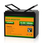 ECO-WORTHY 12V 100Ah LiFePO4 Lithium Battery with Low Temperature Protection, built-in BMS, Up to 15000+ Deep Cycles, Perfect for Trolling Motor, RV, Camping, Off-Grid System