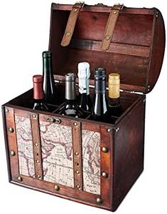 Twine Old World 6 Wooden Wine Bottle Gift Box - Wine Decorative Storage Box with Lid and Handle, Wine Accessory Sets, Wood, Faux Leather in Antique Map Design Liquor Gift Box