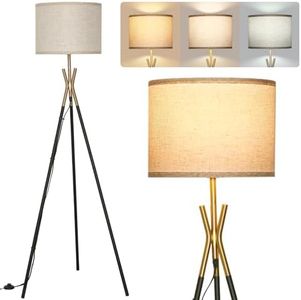 OTREN Lampara de Pie Salon, 9W Lámpara de Pie Regulable con 3 Temperaturas de Color Bombilla E27, Trípode de Metal, Lamparas de Pie Para Salon, Dormitorio, Oficina, Estar