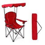 HIGH POINT SPORTS Camping Chairs with Shade Canopy for Adults, Foldable Portable Canopy Chair, Folding Lawn Outdoor Chair with Canopy for Beach, Camping, Support 350 LBS, Red