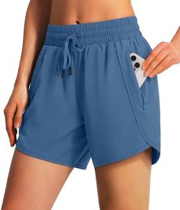 Ksmien Women's 5"/ 7" Athletic Running Shorts Quick Dry Lightweight Workout Gym Shorts with Zipper Pockets UPF 50+ Blue XS