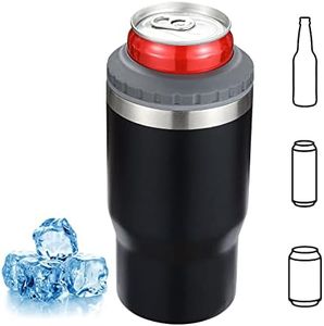 4 in 1 Beer Cooler, Stainless Steel Bottle and Can Insulator for 12oz Standard Cans, Slim Cans and Beer Bottles, or as a 14oz Coffee Mug with lid (black)