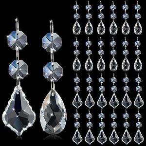 Potchen 26 Pcs Chandelier Crystals Replacement Set 38 mm Clear Teardrop Chandelier Crystals Parts Maple Leaf Crystal Pendant Hanging Chandelier Crystals Beads for Christmas Lamps Chandeliers Wedding