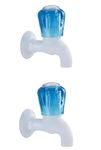 COATS Crystal Plastic PVC Nozzle Water Tap | Plastic Bib Cock Routing Tap for Kitchen | Bathroom Bibcock | Tap for Wash Basin | Bathroom Tap | Plastic Tap (Blue) Set of 2