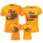 Hangout Hub HH23 Men's Women's Boy's & Girl's Round Neck T-Shirt Best Dad Mom Son Daughter Ever (Yellow;Men S(36);Women S(34) ;Boys-0-2Yrs;Girls-4-6Yrs) Pack of 4 Family T-Shirts