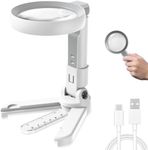 5X 10X Magnifying Glass with Light and Stand, Foldable Hands-Free Magnifying Glasses with 18 LED Illumination for Close Work, Coins, Jewelry, Reading for Seniors, Macular Degeneration aids