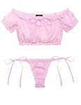 Avidlove Self Tie Ruffle Trim Dobby Mesh Lingerie Set Sexy Bra and Panty Pink XXL