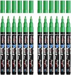 Overseas Paint Pens Paint Markers - Green Permanent Markers Acrylic Paint Pens 12 Pack, Water Based, Waterproof 0.7mm Extra Fine Marker Pen for Wood, Metal, Rock, Plastic, Glass, Canvas, Mugs, Tires