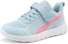 DREAM PAIRS Boys Girls Shoes Kids Tennis EZ-Ons MagicZips Athletic Running Walking Barefoot Zero Drop Sneakers,Size 13 Little Kid,Light Blue/Pink,Zoom-K