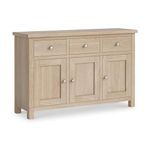 RoselandFurniture Farrow Oak Sideboard for Living Room Large Storage Cabinet | Fully Assembled 3 Door Solid Wooden Washed Oak Cupboard with 3 Drawers for Hallway or Dining Room