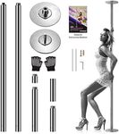 SereneLife Professional Upgrade Spinning Dance Pole - Portable & Removable Stripper Fitness Pole, Adjustable & Smooth Connection, Great for Workout & Exercise, Club, Bedroom, Home - SLDPCH (Chrome)