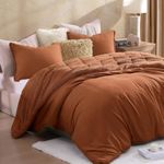 WRENSONGE King Size Comforter Set, Burnt Orange Ultra Soft Fuzzy Sherpa Fleece Comforter, 3 Pieces Backing Reversible Washed Comforter King Size Plush Sherpa Comforter King for Winter Autumn