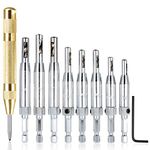 AFUNTA 8pcs Center Drill Bits Sets with Auto Center Punch, Self Centering Hinge Drill Hole Puncher Woodworking Tools for Furniture Door 1/4''