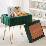 Wimarsbon Faux Mink Fur Storage Ottoman, Modern Soft Footstool, Storage Bench with Metal Legs, Vanity Seat, Fur Stool, Ottoman Coffee Table, Makeup Chair, Vanity Stools for Bedroom (Jade Green)