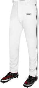 Exxact Sports Home Run Men's Baseball Pants with Piping - Full-Length, Semi-Relaxed Fit, Open-Bottom Adult Baseball Pants - (AL, White/Black Piping)