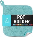 Zulay 1-Pack Pot Holders for Kitchen Heat Resistant Cotton - 7x7 Inch Hot Pot Holder Set - Quilted Terry Cloth Potholders for Kitchens - Washable Potholder for Cooking & Baking (Black)