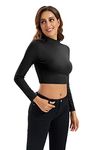 HoneyEcho Long Sleeve Crop Tops for Women Mock Turtleneck for Women Cropped T Shirts for Women Cheer Undershirt Long Sleeve Black Large