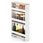 Giantex Kitchen Slim Storage Cart 4 Tier, Rolling Side Storage Cabinet w/Handle, Space Saving, Kitchen Utility Cart Tower Rack for Kitchen Laundry Narrow Places (White & Brown)