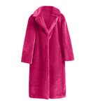 Teddy Bear Coats for Women Uk Faux Fur Overcoats, Winter Coats for Women Plus Size Color Block Thicker Thermal Soft Plush Jacket Pea Coats, Long Sleeve Lapel Hot Pink Ladies Coats Sale Clearance