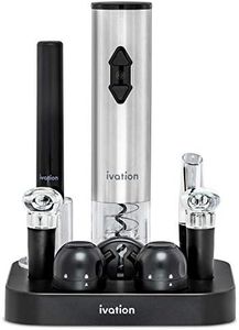 Ivation 9-Piece Wine Opener Gift Set | Deluxe Bar Kit with Electric Battery-Operated Bottle Opener, Air Pump Cork Extractor, Aerator Pourer, Wine Stoppers, Champagne Stoppers, Foil Cutter & Stand