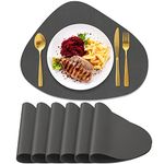 BIPASION Leather Placemats Set of 6, Round Placemats for Dining Table Heat-Resistant Non-Slip Washable Coffee Mats Kitchen Place Mats Easy to Clean Table Mats (Dark Grey)