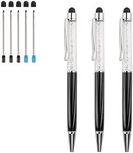 YOUMI 3 pcs 2 in 1 Bling Ballpoint Pens Crystal Diamond Pen Capacitive Touch Screen Stylus with Replacement Refills Black Blue Ink Rubber Tips for iPhone iPad Kindle Touchscreen Devices(Black)