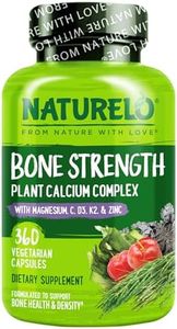 NATURELO Calcium Supplement - with Vitamin C, Vitamin D3, K2, and Calcium Magnesium Zinc for Bone Strength with Calcium 600mg - Plant-Based, 360 Vegetarian Capsules, Non-GMO, Soy & Gluten-Free