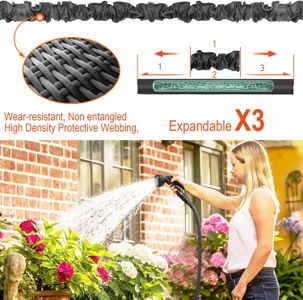 HOMOZE 50ft Expandable Garden Hose – Flexible Anti-Leakage Pipe with 10-Function Spray Gun, 3/4" & 1/2" Fittings