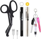 Enhon 6 Pack Nurse Tools Set, 2 Rechargeable Pen Light with Two LED Sources and Pupil Gauge, One 6'' Medical Scissors and 3 Mini Highlighter Pen for Nurse, Student, Doctor, First Aid(Black)