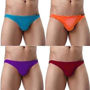 Avidlove Underwear for Men Ice Silk Bikini Micro Briefs Low Rise Underpants 4-Pack(Peacock Blue/Orange/Red/Dark Purple,M)