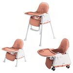 SYGA High Chair for Baby Kids,Safety Toddler Feeding Booster Seat Dining Table Chair (with Wheel and Cushion, Brown)