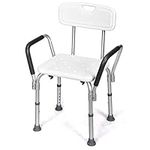 CASART Shower Chair, 6-Position Adjustable Shower Bench with Removable Backrest & Padded Armrests, 150kg Capacity Non-Slip Bathtub Stool Seat for Elderly, Disabled and Pregnant