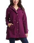 Jessica Simpson Women's Jacket – Water Resistant Softshell Raincoat, Ruffle Back - Long Hooded Rain Jacket for Women, S-XL, Eggplant, L