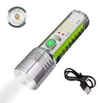 RENMAX Multifunction Bright LED Torch Flashlight Rechargeable Red Blue Green White Lighting Modes Zoom Focus Waterproof Metal - 1Pc