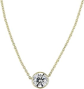 Certified Brilliant-Cut Diamond Bezel-Set Necklace in White, Yellow or Rose Gold (K-L Color, I2-I3 Clarity) - 16" + 2" Extender - Choice of Carat Weights (Yellow-Gold.33)